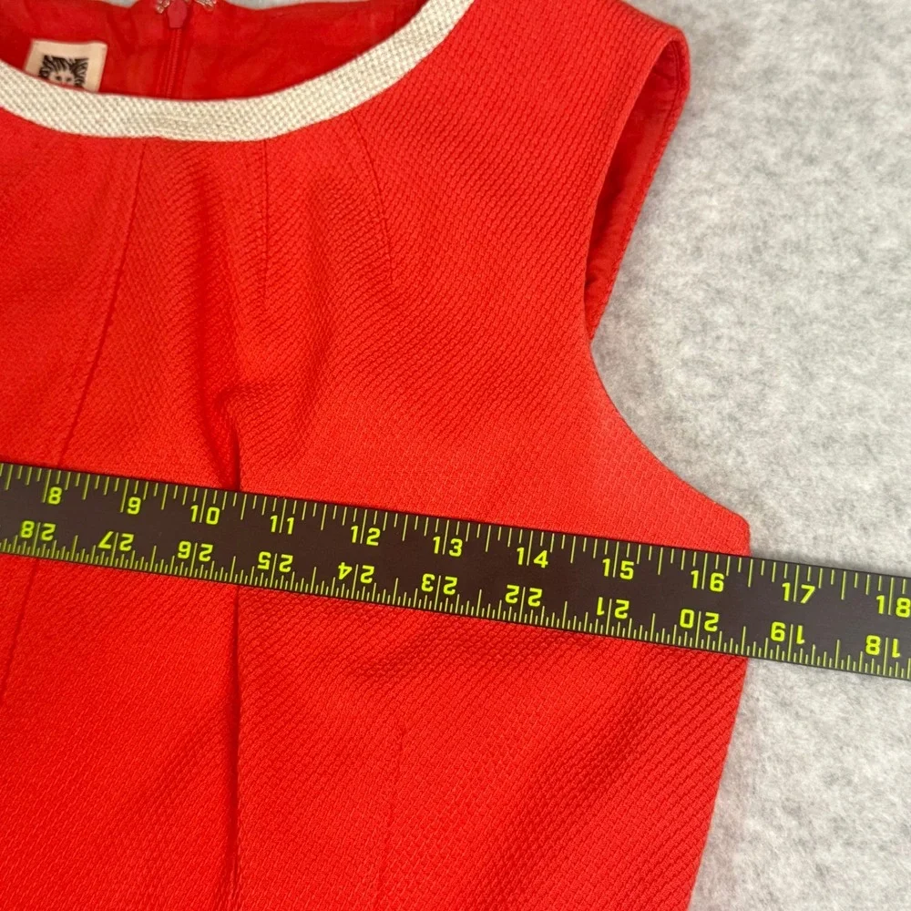 Anne Klein Sleeveless Sheath Dress Orange Red Textured Size 8‎ Cream Trim Office